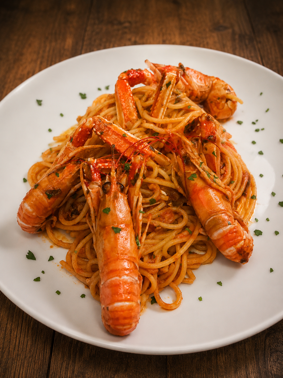 Spaghetti with scampi