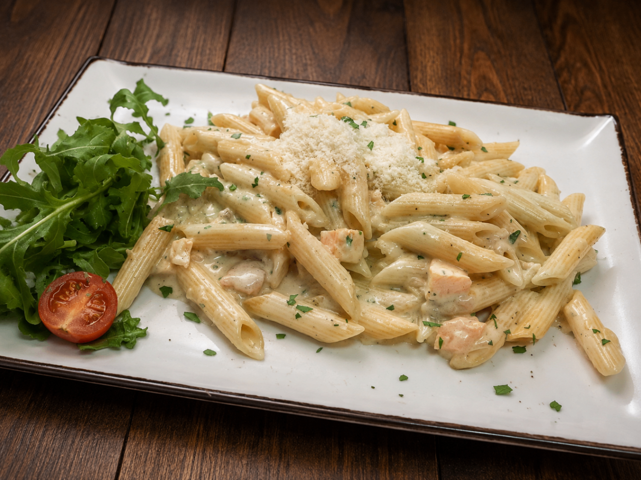 Penne with salmon